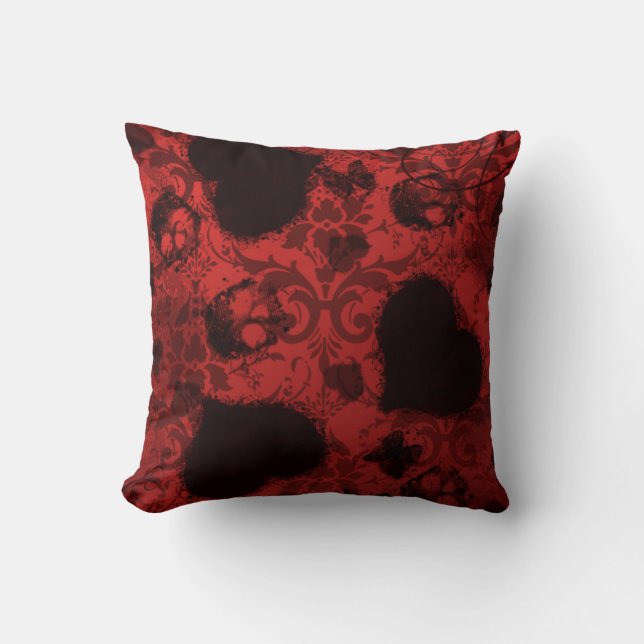 Red Grunge Damask Valentine Throw Pillow (Front)