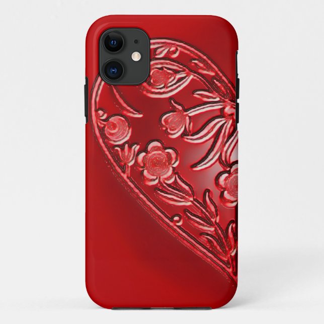 Red Grunge Floral Half-Heart Case-Mate iPhone Case (Back)