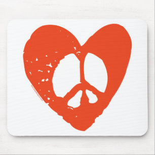 Red Grunge Heart with Peace Sign Mouse Pad