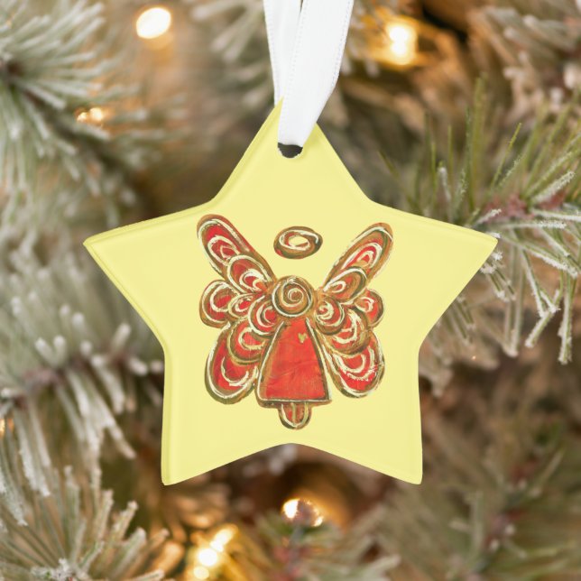 Red Guardian Angel Art Christmas Pendant Ornaments (Tree)