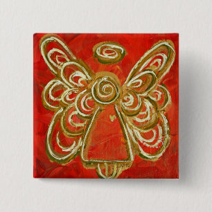 Red Guardian Angel Art Custom Holiday Button Pin