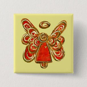 Red Guardian Angel Holiday Art Custom Pin Buttons