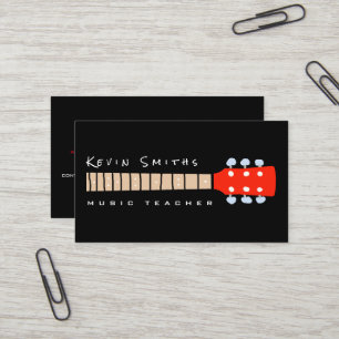 Red Guitar Neck on Black Music Teacher Business Card