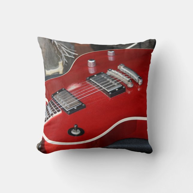Red guitar on amp throw pillow (Front)