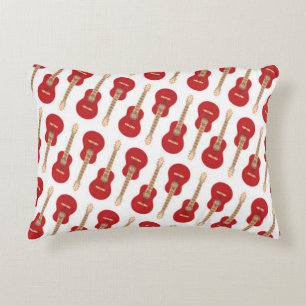 Red Guitar Pattern Accent Pillow