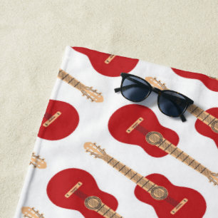 Red Guitar Pattern Beach Towel
