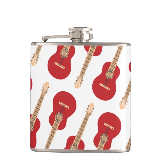 Red Guitar Pattern Hip Flask (Front)