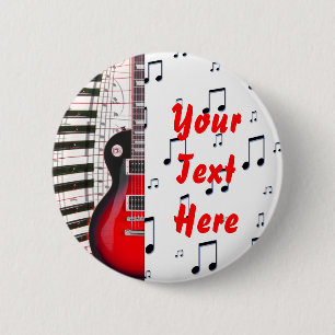 Red Guitar Piano Keys and Note 2 Inch Round Button