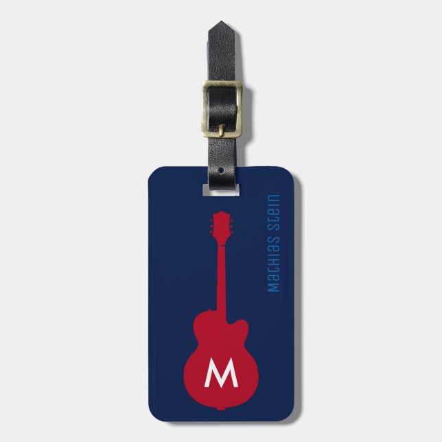 red guitar rock music travel luggage tag (Front Vertical)