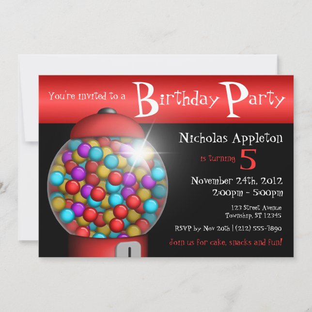 Red Gumball Machine Anniversaire Fête Invitations (Devant)