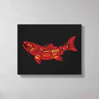 Red Haida Spirit Fish on Black Canvas Print