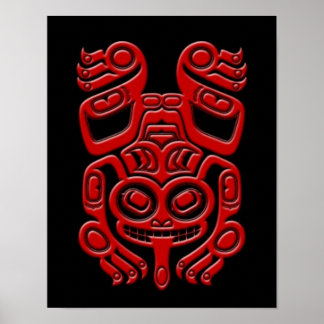 Red Haida Spirit Tree Frog on Black Poster