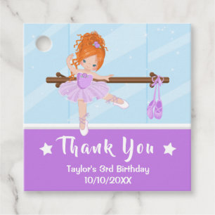 Red Hair Ballerina Purple Birthday Thank You Favou Favour Tags