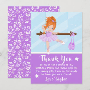 Red Hair Ballerina violet Carte de remerciements d