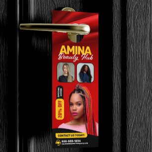 Red Hair & Beauty Salon Braider Hairstylist Wigs Door Hanger