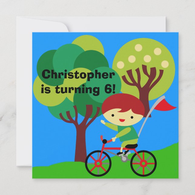 Red Hair Boy à vélo Invitation d'anniversaire (Devant)