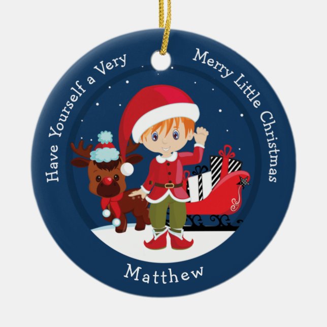 Red Hair Boy Elf Ceramic Ornament (Front)