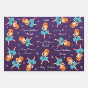 Red Hair Christmas Ballerina Wrapping Paper Sheet