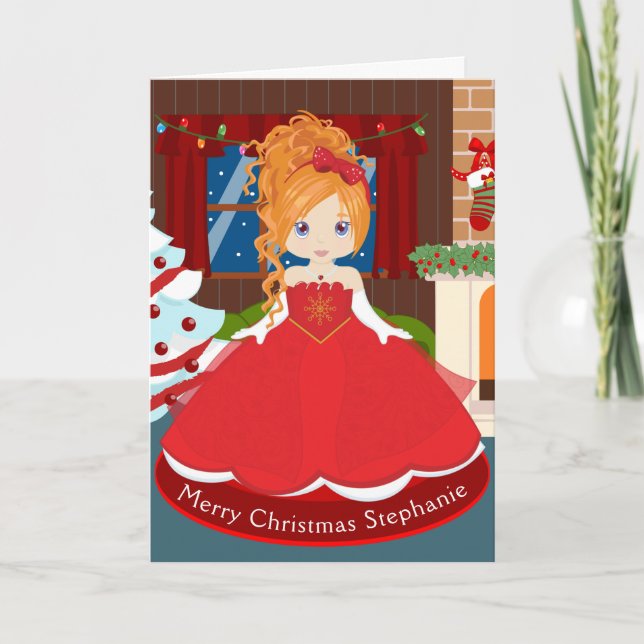 Red Hair Christmas Princess Holiday Card (Front)