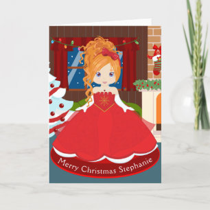 Red Hair Christmas Princess Holiday Card