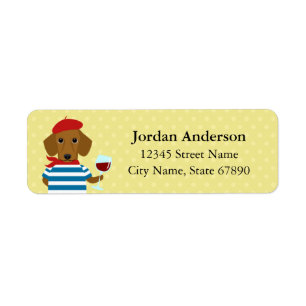 Red Hair Dachshund Dog Drinking Wine Address Label