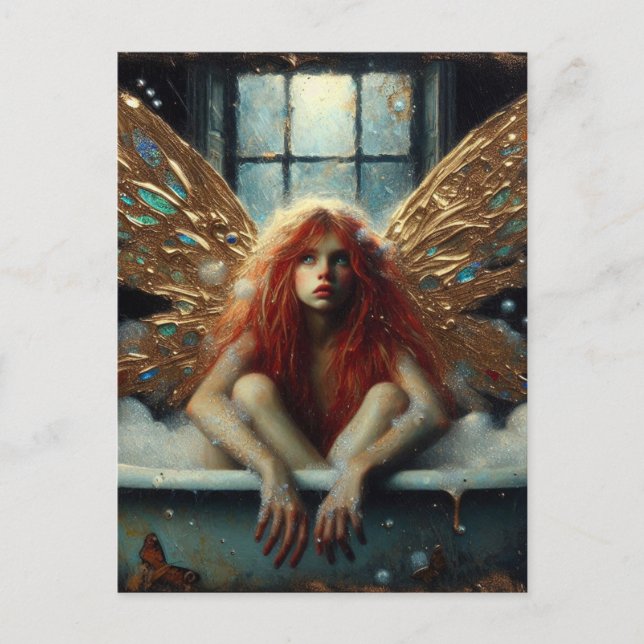 Red Hair Fairy in a Bubble Bath Postcard (Front)