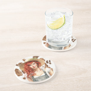 Red Hair Female Cow Animal Print Coaster