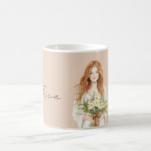 Red Hair Female Daisy Flowers Personalized Coffee Mug