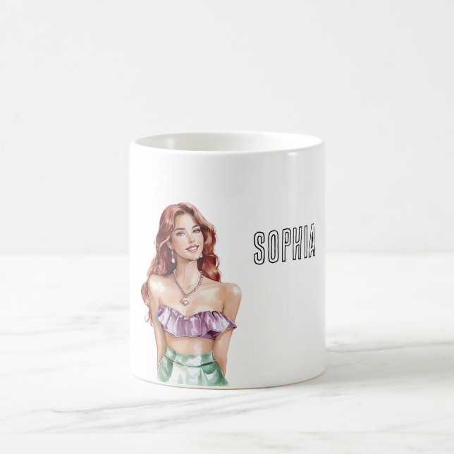 Red Hair Female Purple Top Coffee Mug (Center)