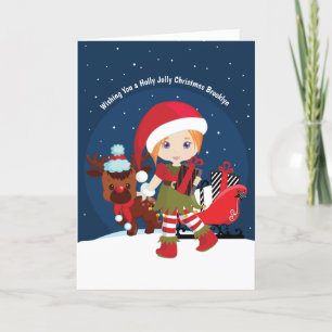 Red Hair Girl Elf Holiday Card