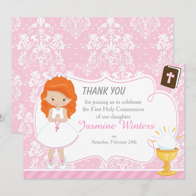 Red Hair Girl First Communion Thank You (Front/Back)