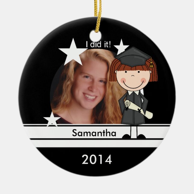 Red Hair Girl Graduate Customized Photo Keepsake Ceramic Ornament (Front)