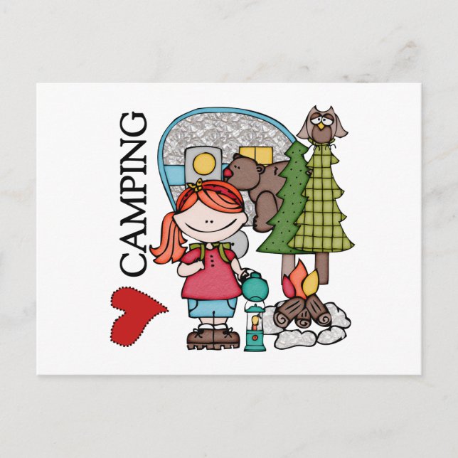 Red Hair Girl I Love Camping Postcard (Front)