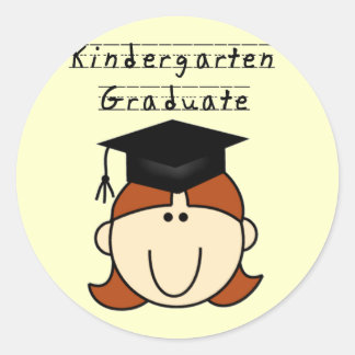 Red Hair Girl Kindergarten Graduate Classic Round Sticker