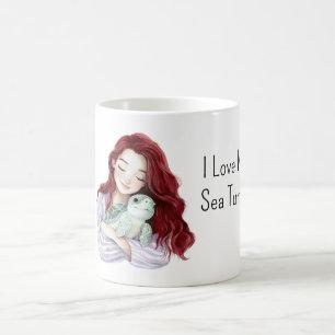 Red Hair Girl Love Sea Turtle Coffee Mug