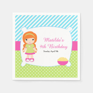 Red Hair Girl Sleepover Slumber Party Napkin