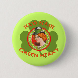 Red Hair Green Heart 2 Inch Round Button