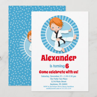 Red Hair Karate Judo Boys Birthday Invitation