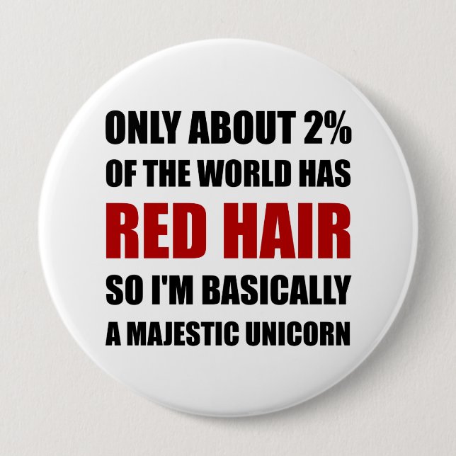 Red Hair Majestic Unicorn 4 Inch Round Button (Front)