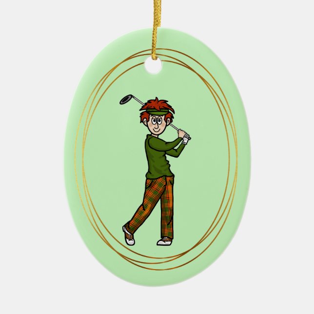 Red Hair Male Golfer Personalized Ornament (Front)