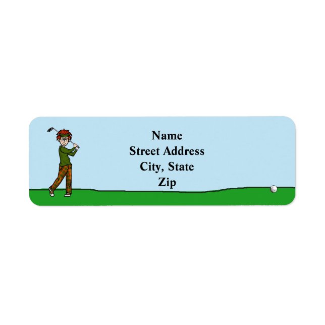 Red Hair Male Golfer Return Address Label (Front)