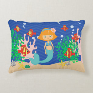 Red Hair Mermaid Decorative Pillow