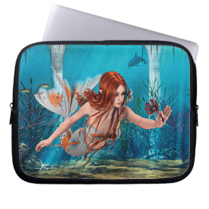 Red Hair Mermaid Underwater Fantasy Art Laptop Sleeve