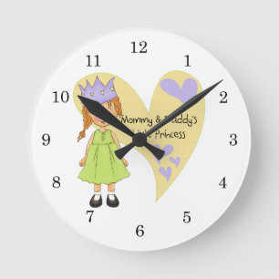 Red Hair Mommy and Daddy's Princess Round Clock
