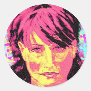 red hair pop art classic round sticker