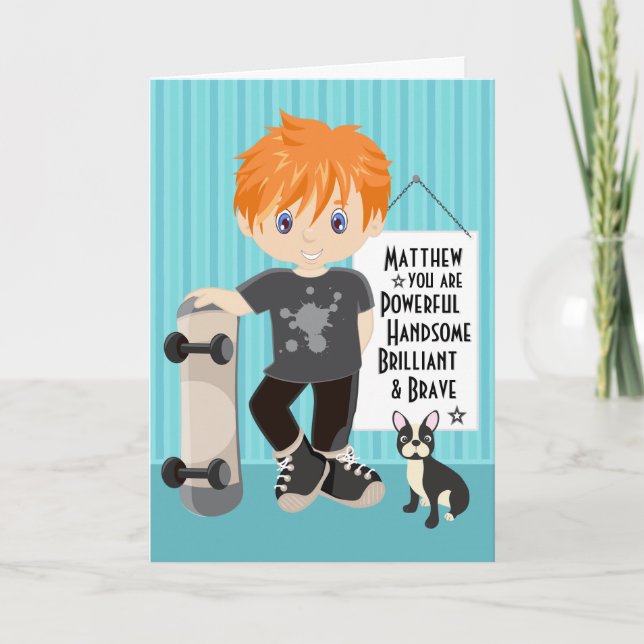 Red Hair Powerful & Brave Boy Card (Front)