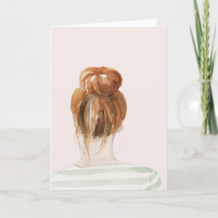 Red Hair Top Knot Bun Card