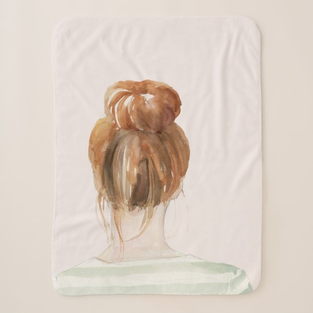 Red Hair Top Knot Bun Sherpa Blanket (Front)