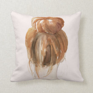 Red Hair Top Knot Bun Throw Pillow