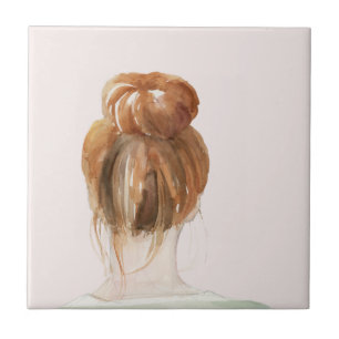 Red Hair Top Knot Bun Tile